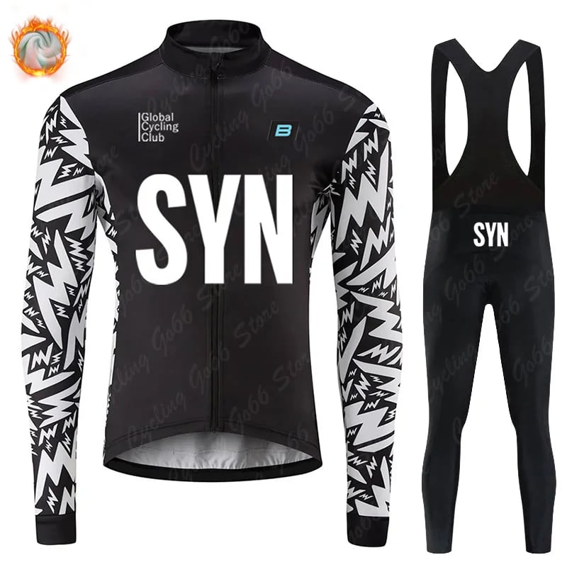Zimní cyklistický komplet - termo fleece dres a kalhoty, silniční a horské kolo, zateplené oblečení