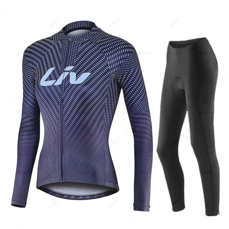 Dámský cyklistický set dlouhý rukáv prodyšný reflexní MTB oblečení cyklo dres