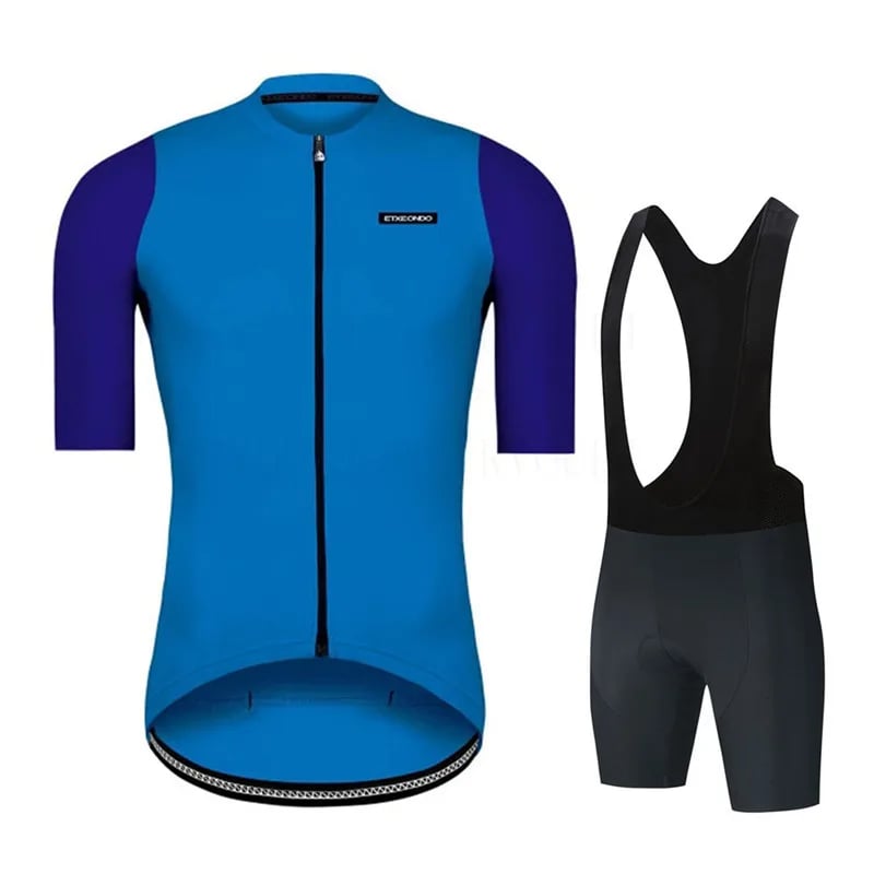 Prodyšný cyklistický dres a kraťasy set - Letní modrý cyklo komplet pro profesionální jízdu