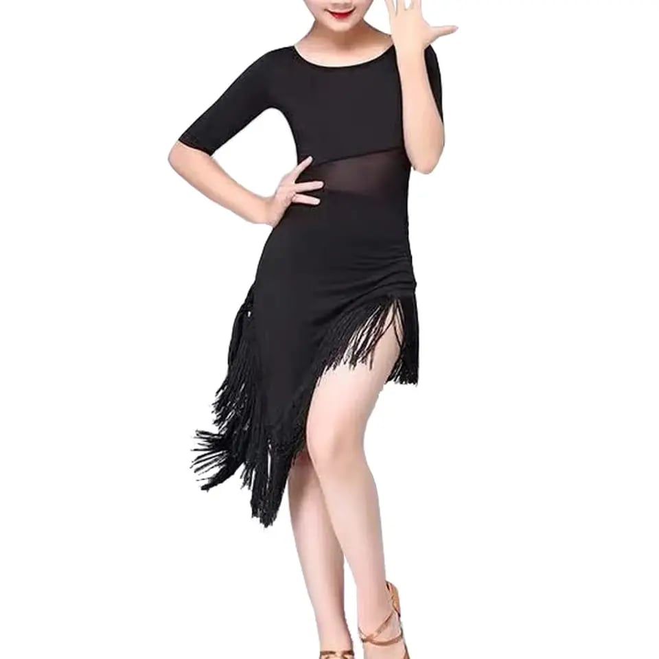 Dívčí taneční šaty s třásněmi - elegantní latinské oblečení pro společenský tanec