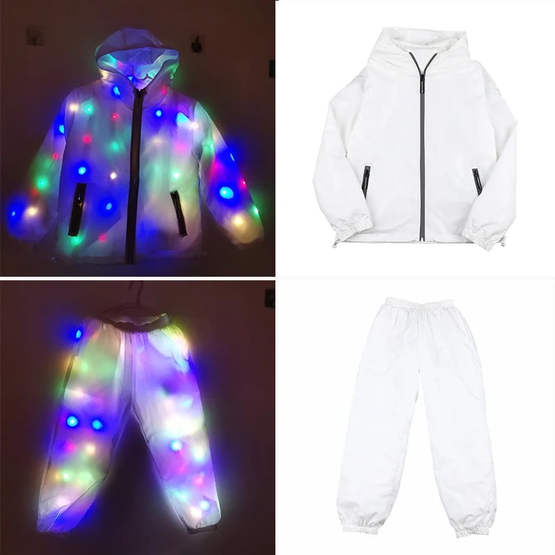 Svítící dětský kostým LED bunda a kalhoty - karnevalový oděv pro Halloween a party