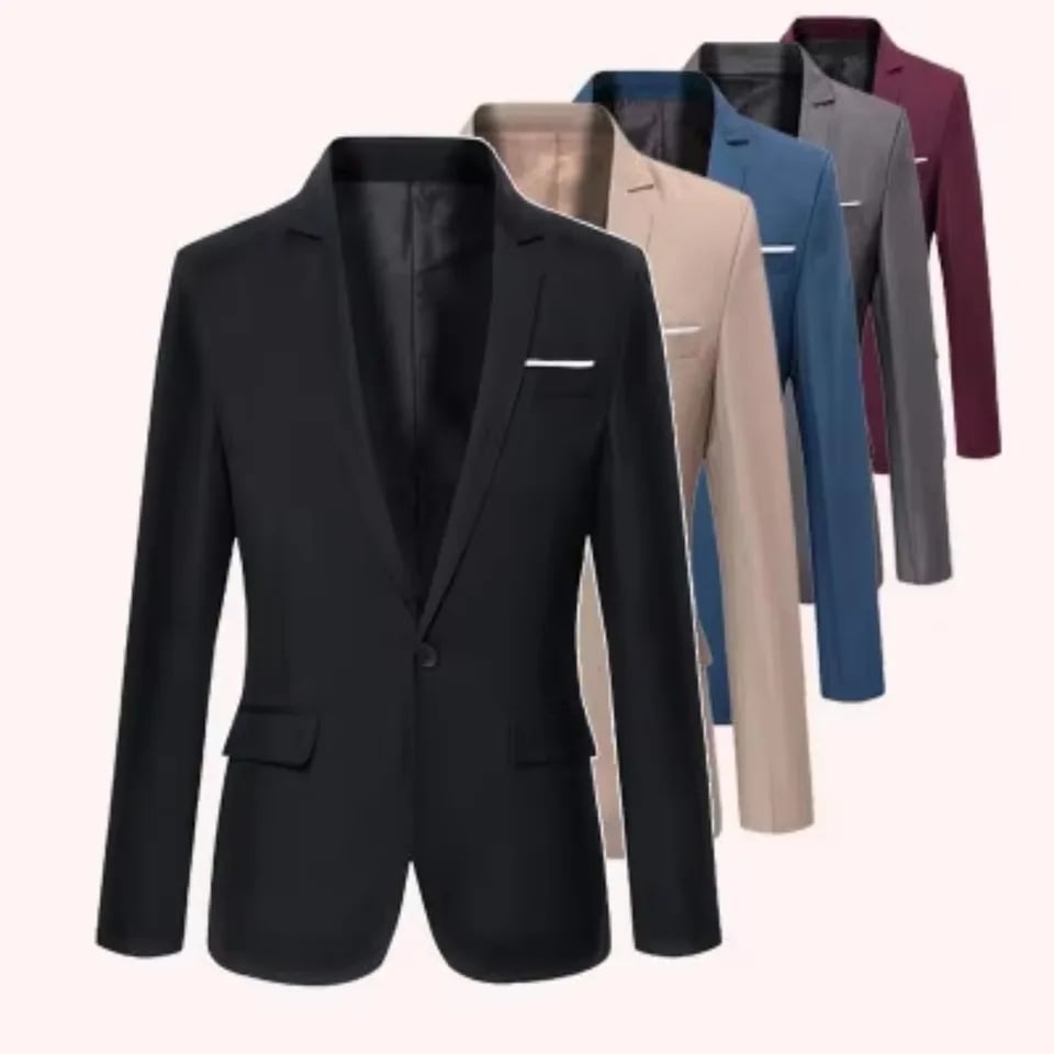 Pánské sako slim fit elegantní jednobarevné jarní kabátové sako s límcem na knoflík