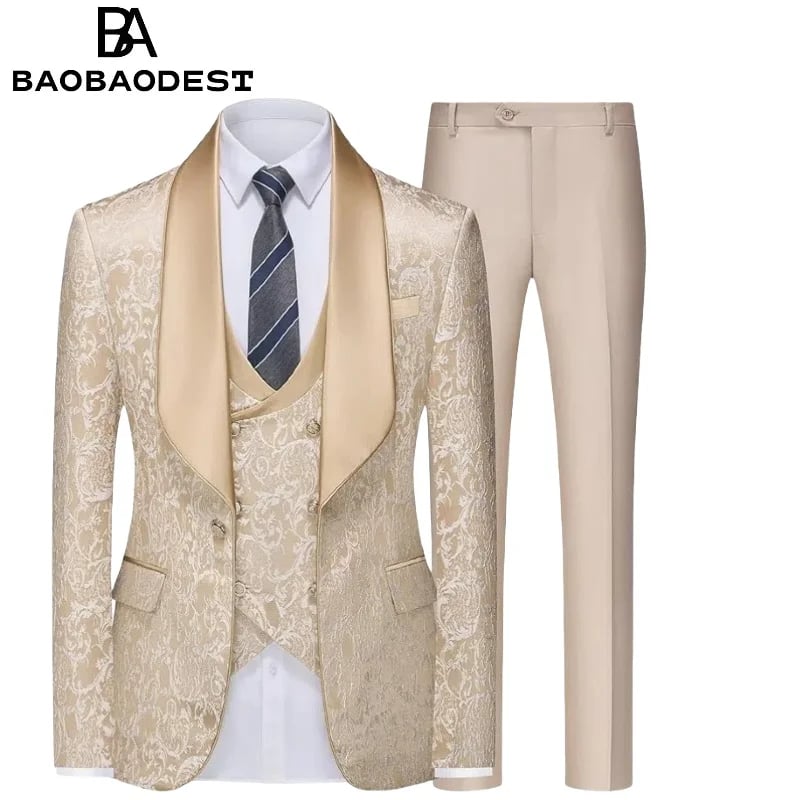Pánský elegantní oblek 3v1 slim fit - svatba smokink formální společenská móda