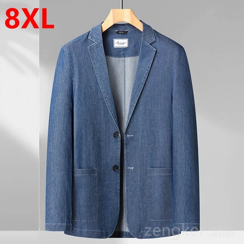 Pánské jarní riflové sako XXL - volnočasová džínová bunda v nadměrné velikosti 6XL-8XL
