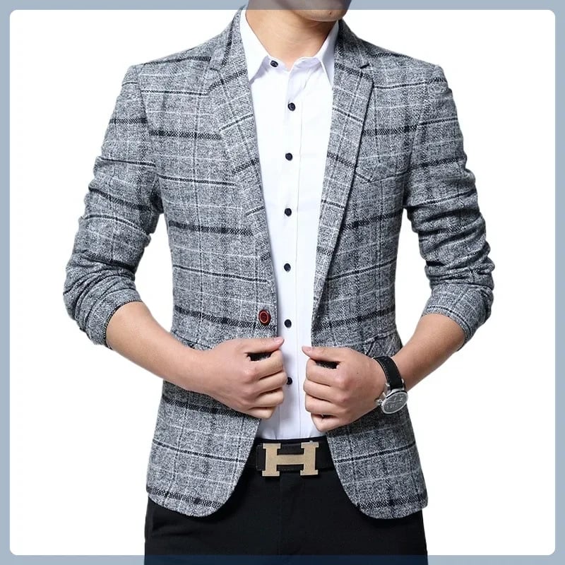 Pánské kostkované sako slim fit – elegantní casual blazer pro společenské příležitosti