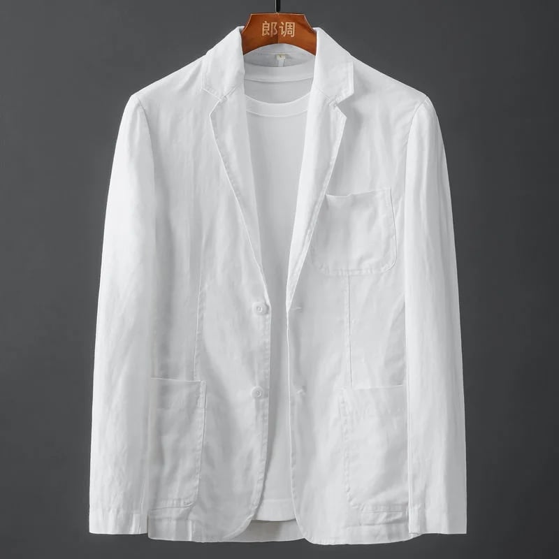 Pánský bavlněný lněný oblek sako bílé barvy slim fit elegantní jarní letní casual blazer