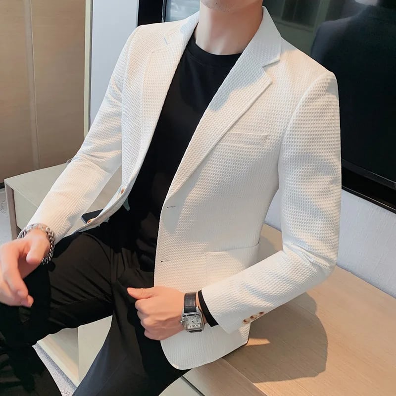 Pánský elegantní sako blejzr vlněný slim fit společenský kabát podzim/zima XL-5XL