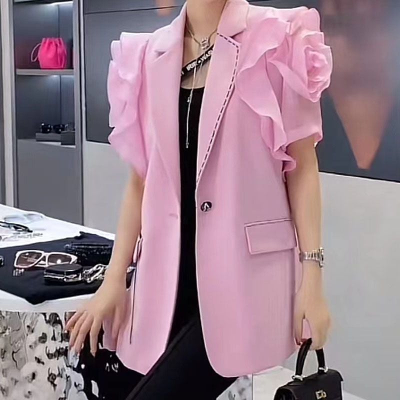 Elegantní dámský letní kabát z šifonové látky v pastelově růžové barvě