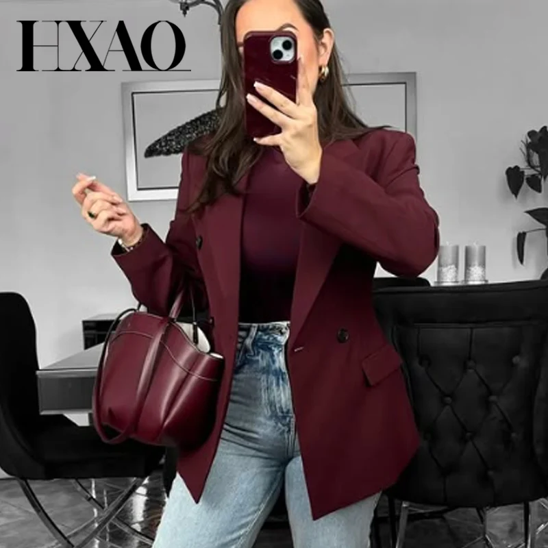 Dámské elegantní sako červené burgundy - profesionální kancelářský styl, slim fit, módní bunda