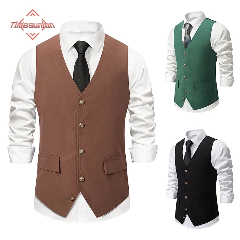 Pánská vintage vesta western styl černá zelená kávová prošívaná kožená vložka