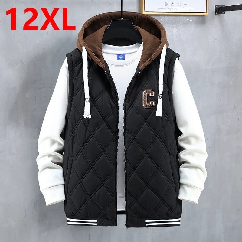 Pánská zimní vesta XXL - teplá prošívaná vesta s kapucí pro silnější postavy 3XL-10XL