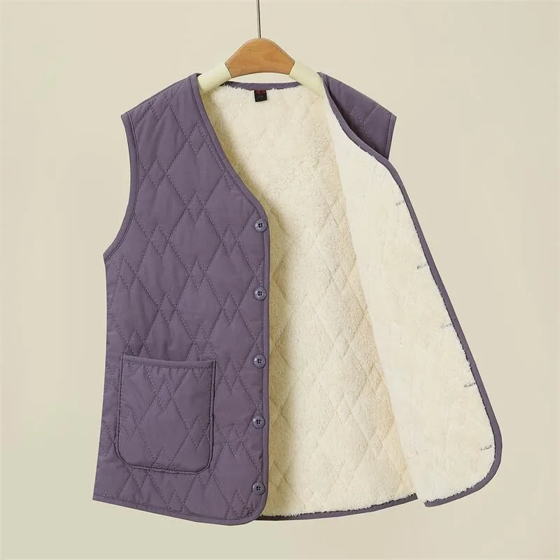 Dámská fleecová vesta bez rukávů zimní prošívaná bunda módní jednobarevná S-XL