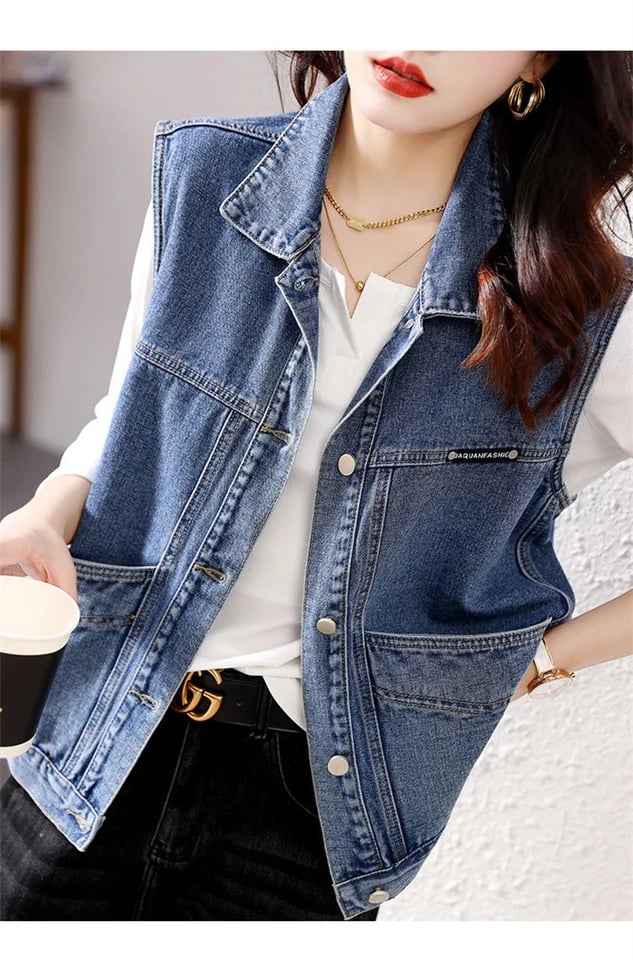 Dámská džínová vesta modrá volný střih letní jarní casual módní vintage styl
