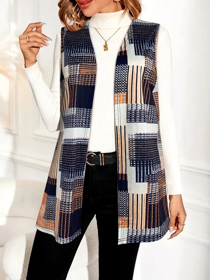 Dámská módní vesta bez rukávů s geometrickým vzorem - stylový lehký top pro každý den
