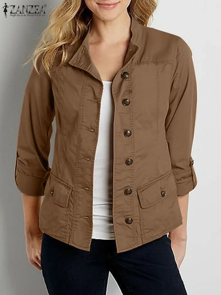 Dámská elegantní podzimní bunda s dlouhým rukávem, tenký kabát na volný čas a party