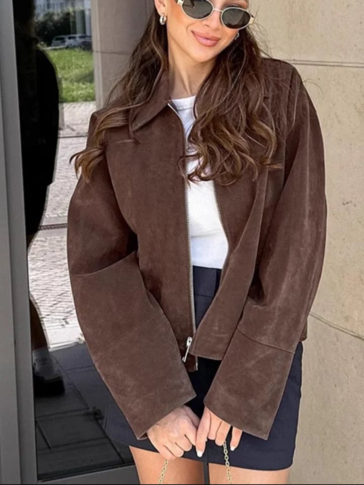 Dámská hnědá vintage bunda s límcem - elegantní podzimní kabátek do města