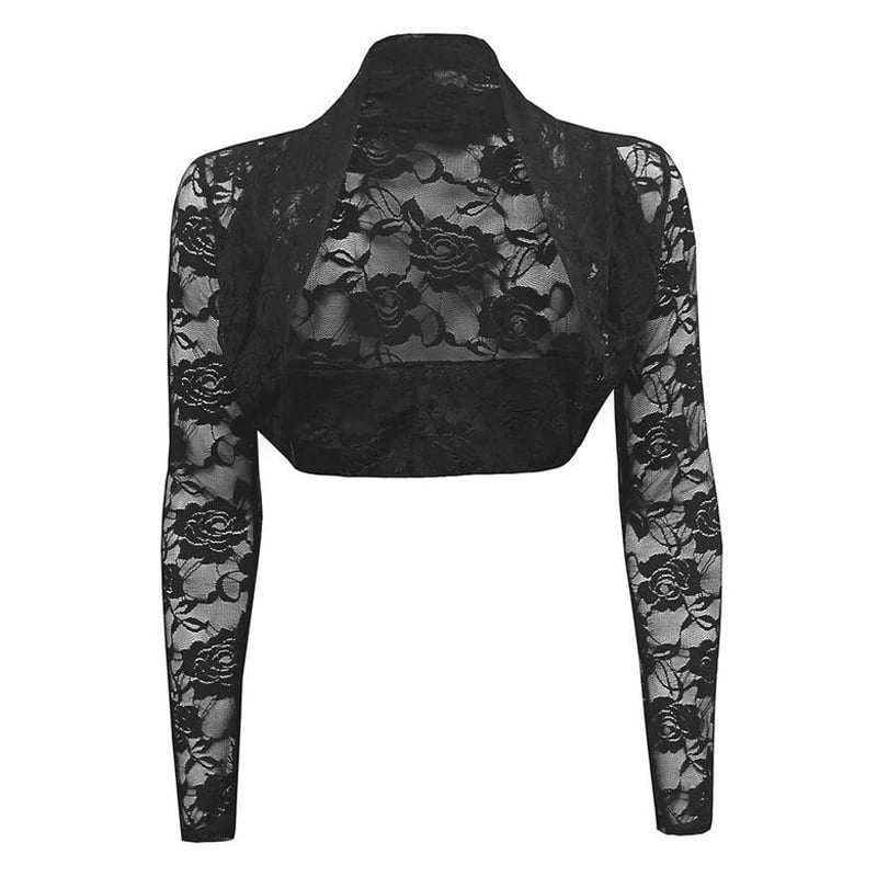 Dámský vintage krajkový bolero kardigan s květinovým vzorem černý módní lehký jarní top