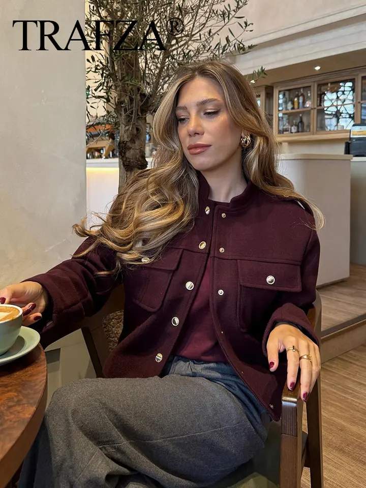 Dámská podzimní bunda v retro stylu - tepelně izolační kabát s dlouhým rukávem a límcem