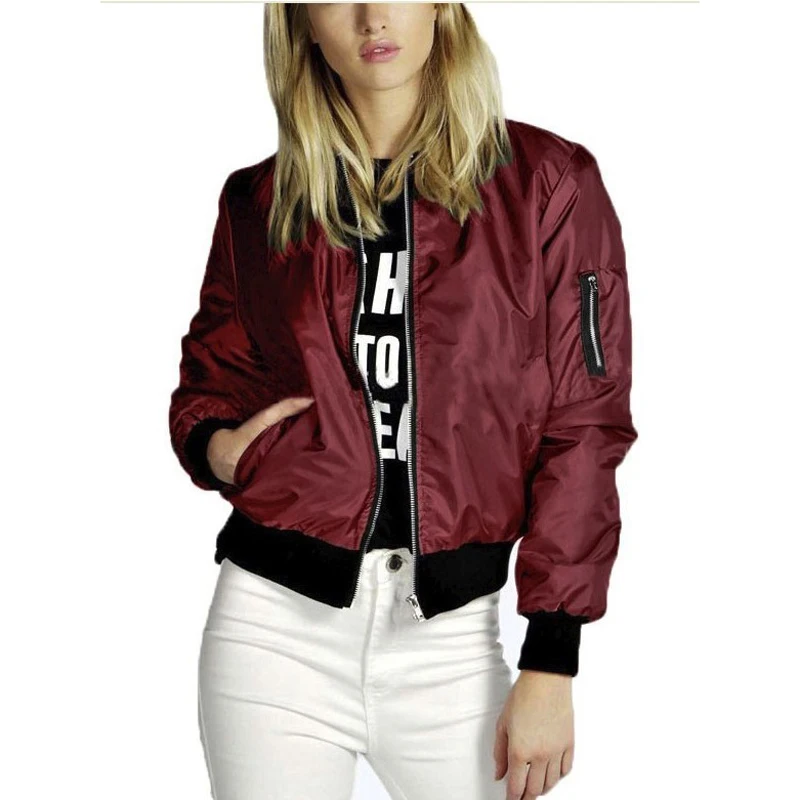 Dámská podzimní bunda v retro stylu - elegantní bomber s límcem a zipem, módní kabátek
