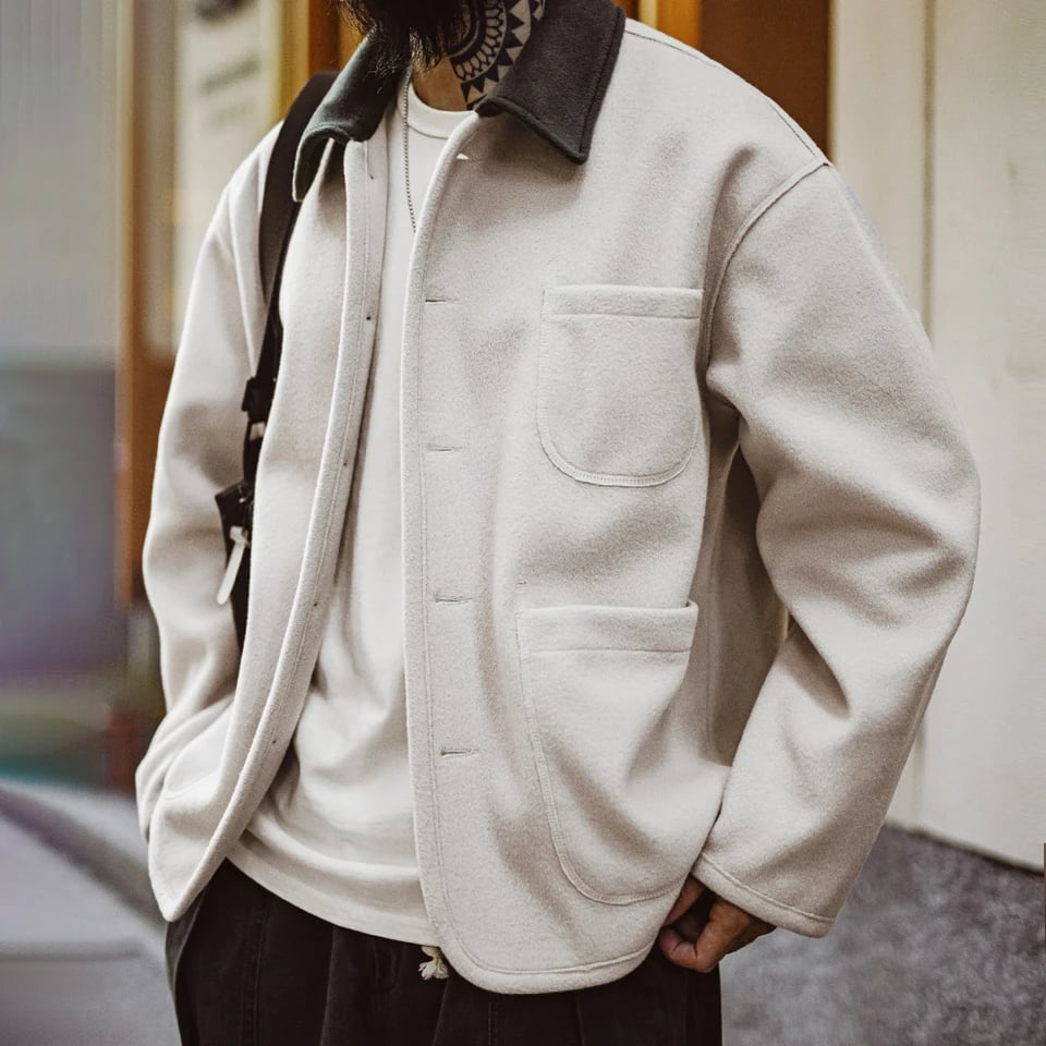 Pánská vlněná zimní bunda volný střih vintage styl teplý kabát outdoor móda