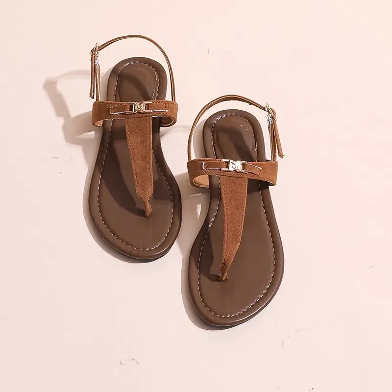 Dámské módní sandály na ploché podrážce | Letní otevřené boty s přezkou | Pohodlné venkovní obuv