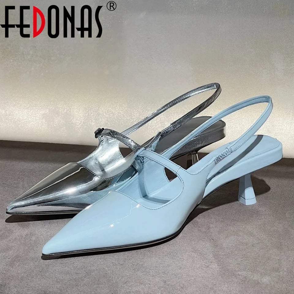 Dámské kožené lodičky na podpatku špičatý nos elegantní společenské boty černé