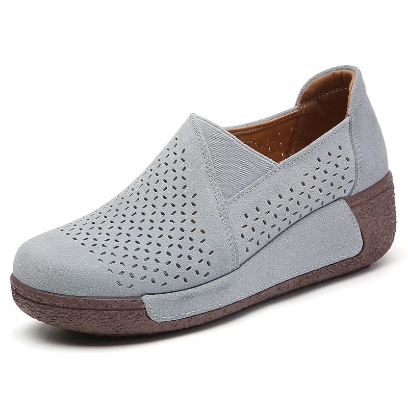 Dámské kožené ploché mokasíny s platformou ortopedické slip-on casual boty