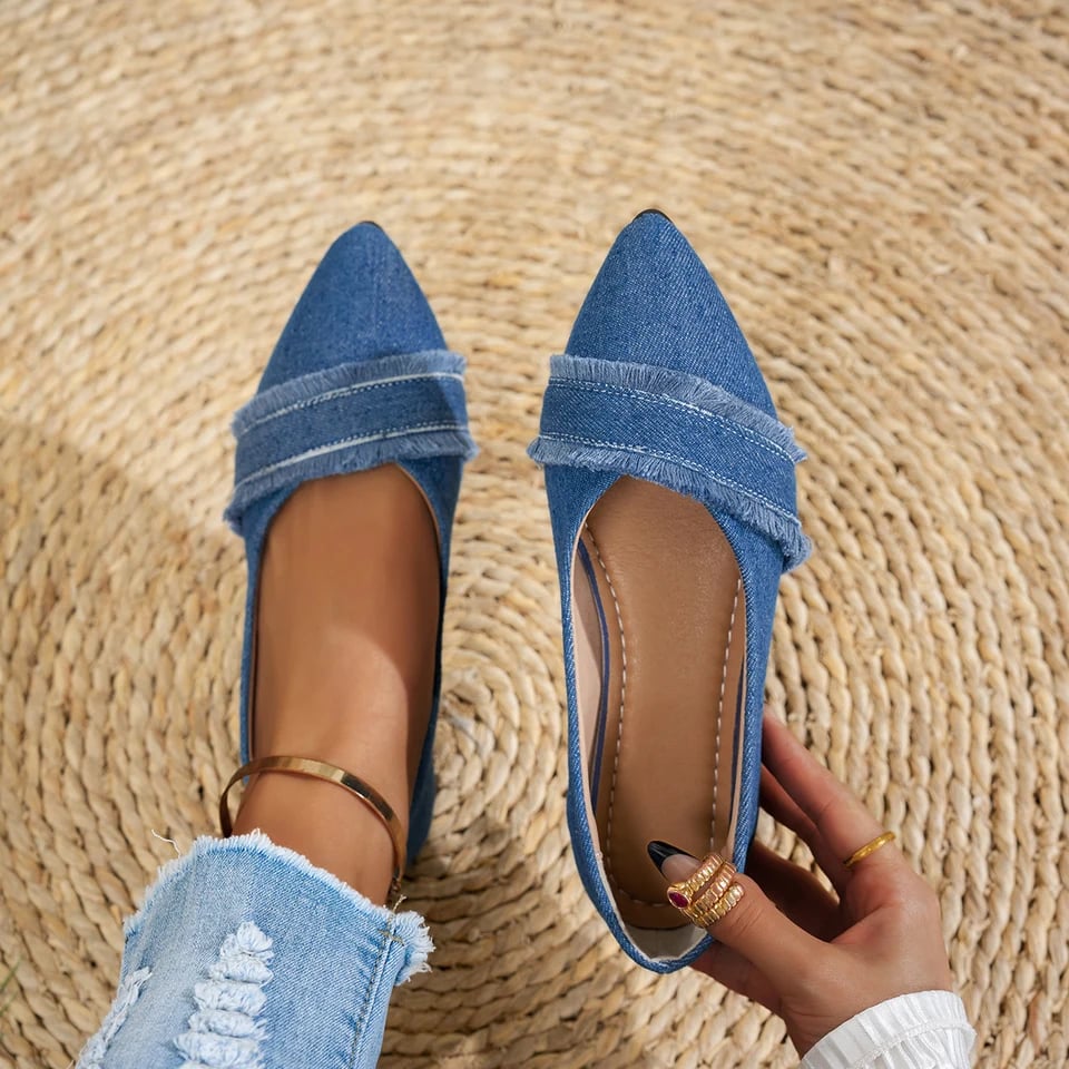 Stylové špičaté balerínky z látky slip-on dámské casual boty