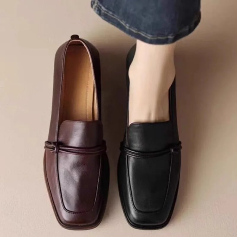 Dámské kožené mokasíny slip-on s čtvercovou špičkou retro ručně vyrobené boty velikost 40