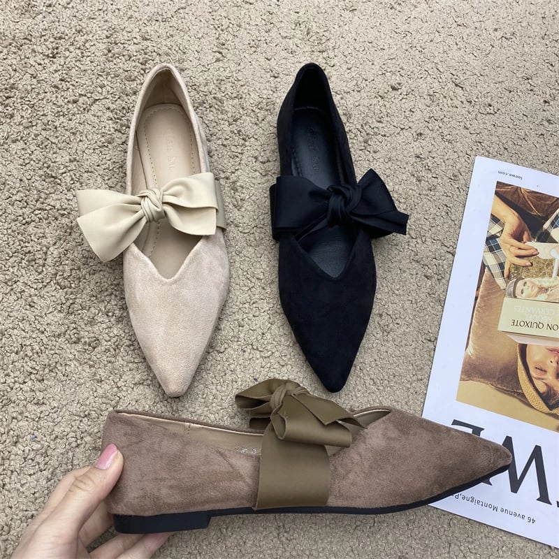 Dámské Mary Jane baleríny s mašlí špičatý nos PU kůže černé elegantní každodenní