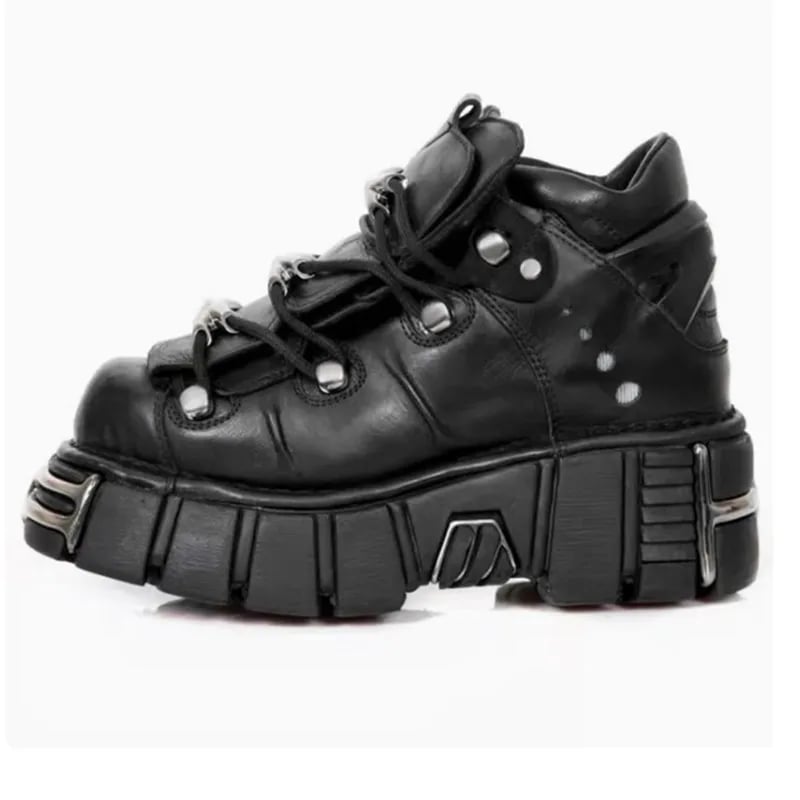 Dámské punk boty šněrovací 6 cm podpatky platforma goth kotníkové kovová ozdoba