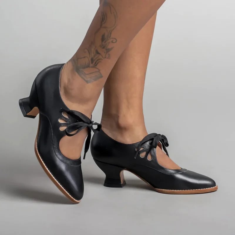 Retro Mary Jane lodičky dámské s nízkým podpatkem šněrovací krajka design motýlí křídla Plus Size
