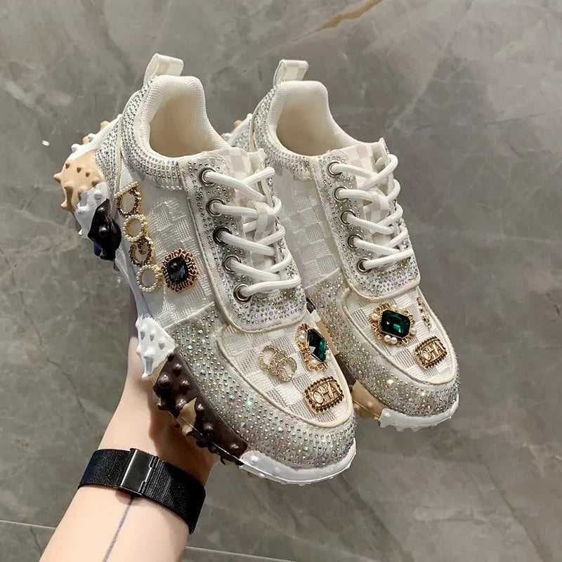 Dámské tenisky 2025 Luxusní rhinestone Síťované Casual Platformové Outdoor Běžecké boty