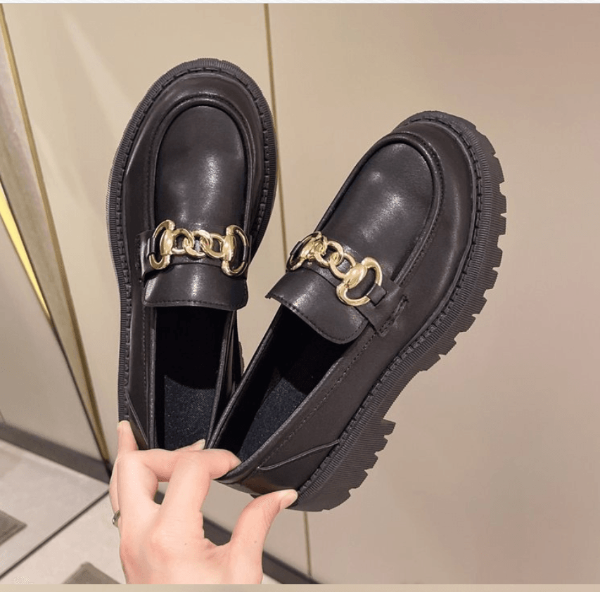 Dámské loafers Mary Jane kulatá špička s platformou casual kovová spona