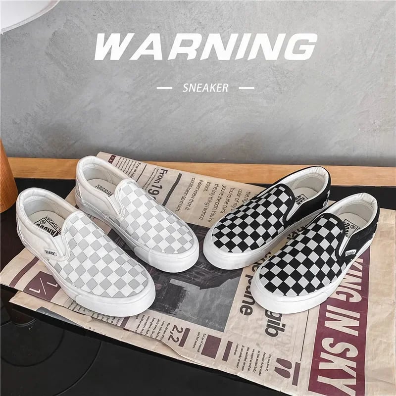 Dámské kárované černobílé ploché boty casual vintage Harajuku Korejský styl