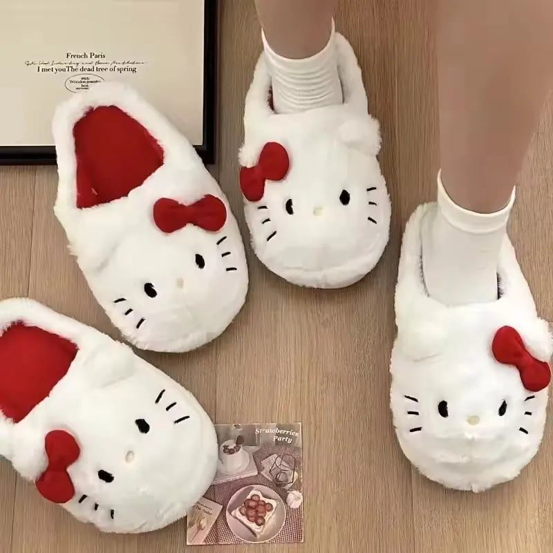 Plyšové pantofle Kawaii zimní pro ženy a dívky pohodlné polstrované
