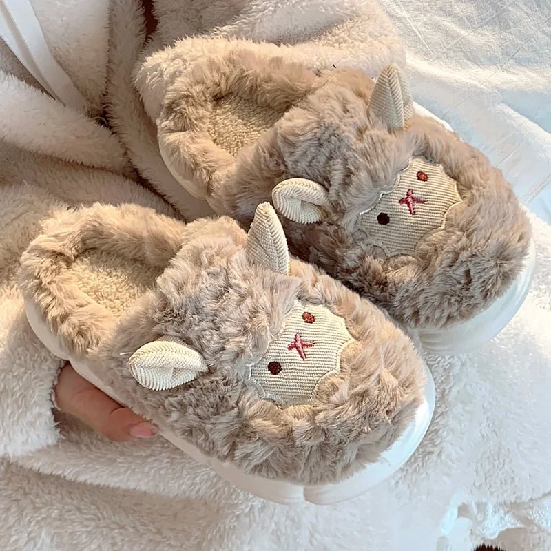 Plyšové ovečkové pantofle pro ženy i muže měkké zimní teplé domácí obuv roztomilé kawaii