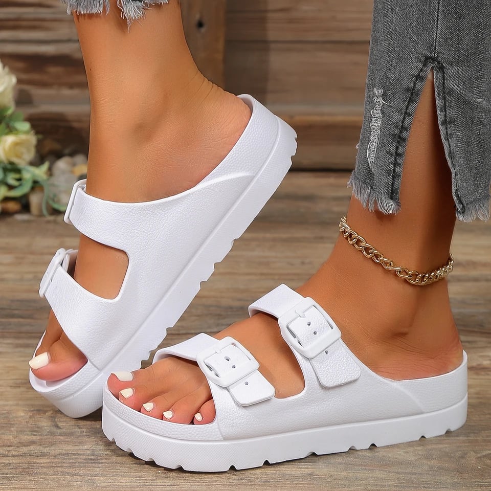 Letní dámské platformové sandály slip on s nastavitelnou přezkou pohodlné lehké EVA podrážky 4 cm