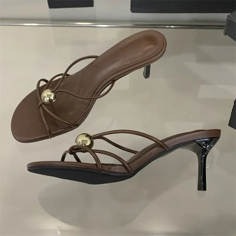 Dámské nízké podpatky sandály s tenkým páskem mules slides pohodlné boty