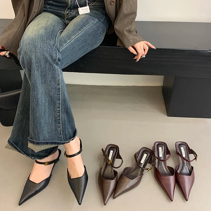 Letní dámské pantofle slingback mules s uzavřenou špičkou pro ženy elegantní tenký podpatek