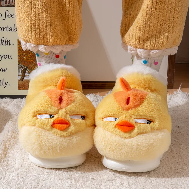 Roztomilé kreslené domácí pantofle unisex žluté kuře teplé plyšové