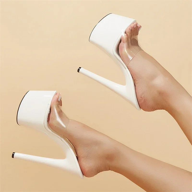 Dámské letní platformové sandály s otevřenou špičkou a průhledným PVC vysoké podpatky