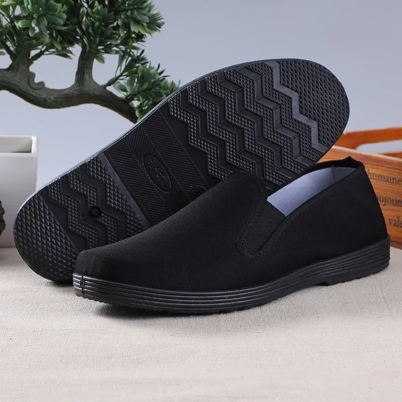 Pánské látkové slip-on boty pro práci Černé pohodlné bez šněrování