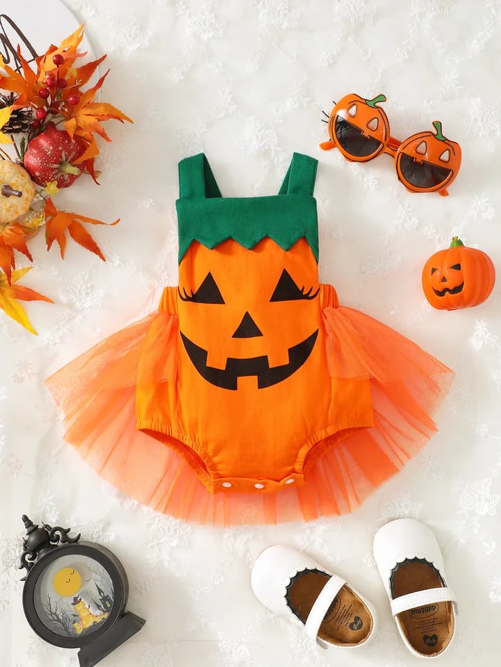 Dětské šaty pro holčičky patchworkové síťované ve tvaru dýně