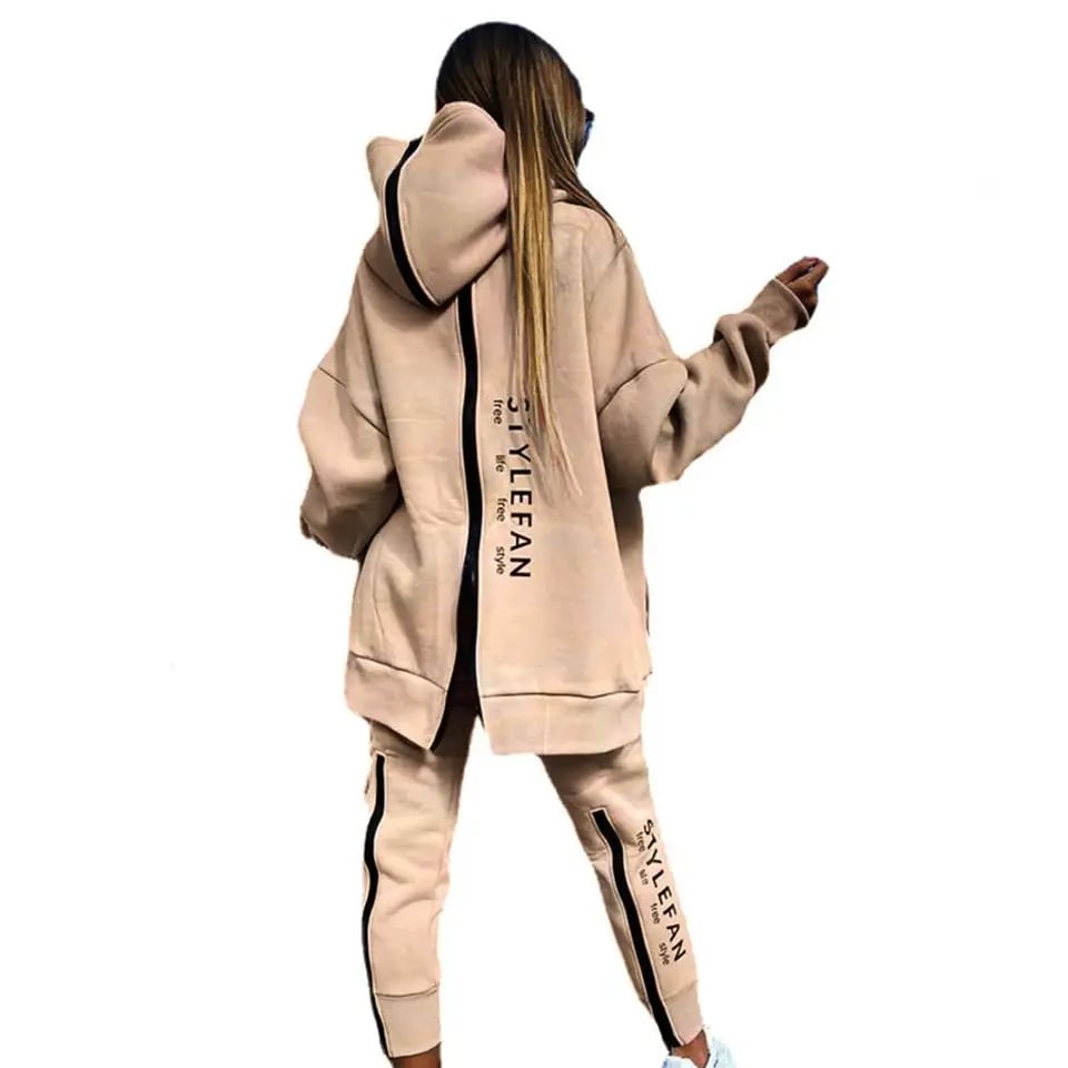 Zimní oversized tepláková souprava s kapucí a zipem Dámský set s kalhotami streetwear