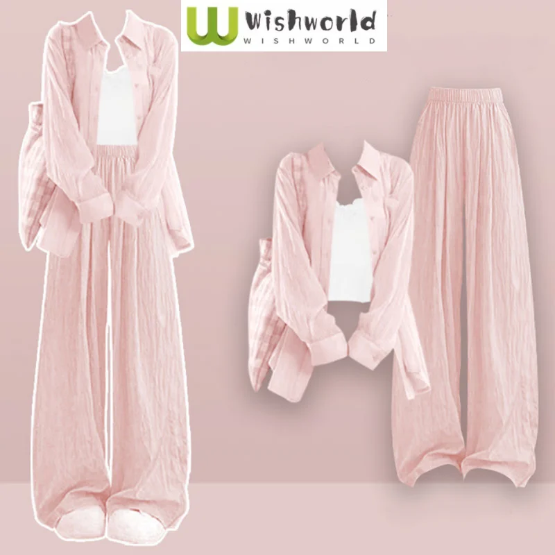 Letní třídílný dámský set tričko s bílou vestou a širokými kalhotami