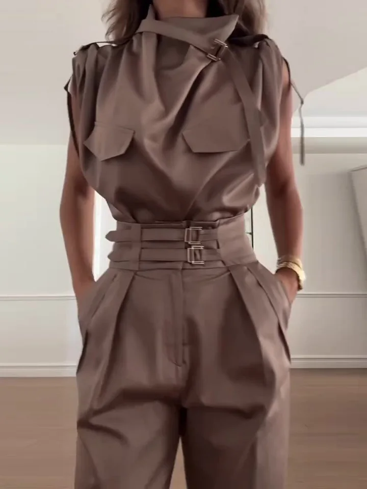 Letní dámská patchwork souprava s rolákem a cargo kalhotami s kapsami 2025