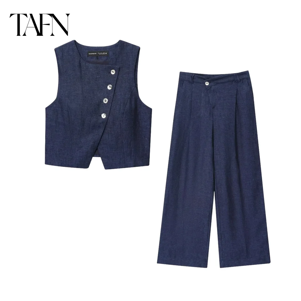 Dvoudílná kalhotová souprava s vestou bez rukávů vysoký pas elegantní kancelářská móda pro ženy